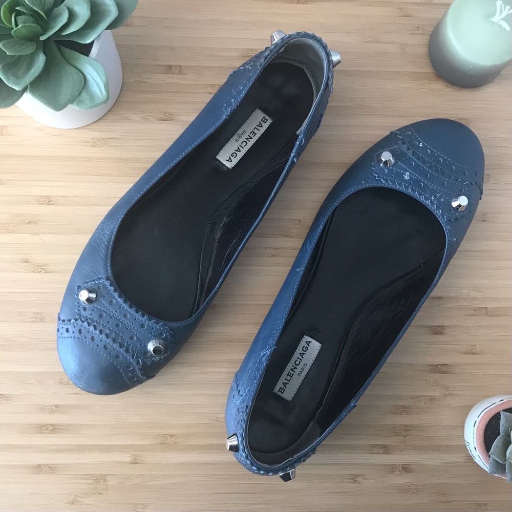 Blue Balenciaga arena studded flats